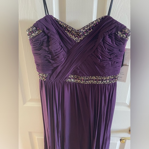 DECODE 1.8 ~ Purple Mesh Gold Beads Sweetheart Strapless Gown 10 NWT - Picture 8 of 9